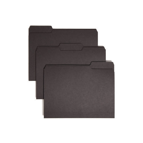 Image of Smead Interior File Folders, 1/3-Cut Tabs: Assorted, Letter Size, 0.75" Expansion, Black/Gray, 100/Box