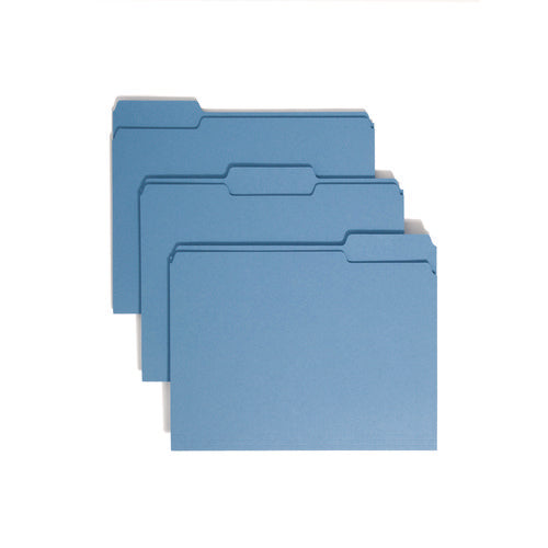 Image of Smead Colored File Folders, 1/3-Cut Tabs: Assorted, Letter Size, 0.75" Expansion, Blue, 100/Box