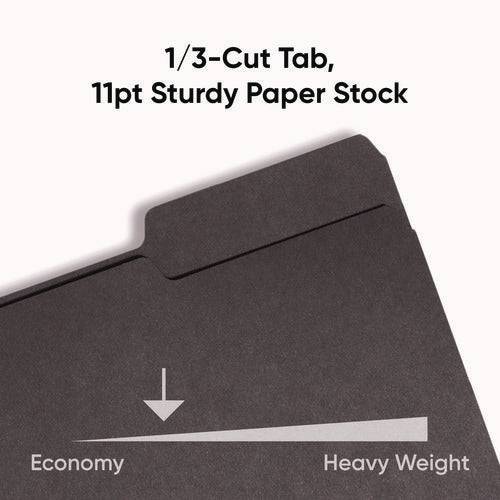 Image of Smead Interior File Folders, 1/3-Cut Tabs: Assorted, Letter Size, 0.75" Expansion, Black/Gray, 100/Box