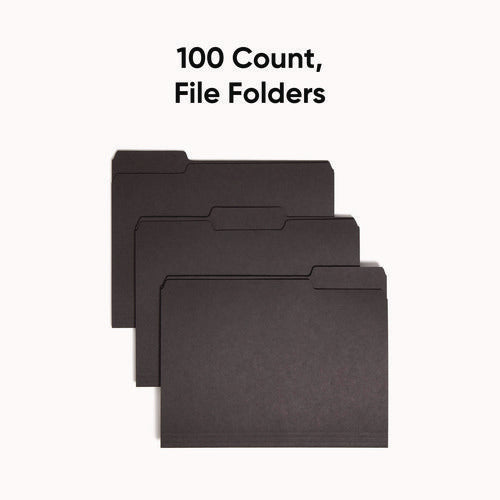 Image of Smead Interior File Folders, 1/3-Cut Tabs: Assorted, Letter Size, 0.75" Expansion, Black/Gray, 100/Box