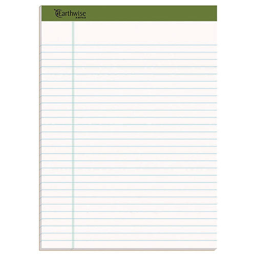 Image of Ampad® Earthwise By Ampad Recycled Writing Pad, Wide/legal Rule, Politex Green Headband, 50 White 8.5 X 11.75 Sheets, Dozen