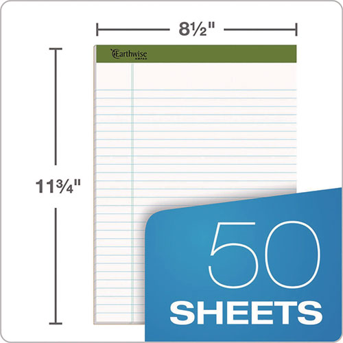 Image of Ampad® Earthwise By Ampad Recycled Writing Pad, Wide/legal Rule, Politex Green Headband, 50 White 8.5 X 11.75 Sheets, Dozen