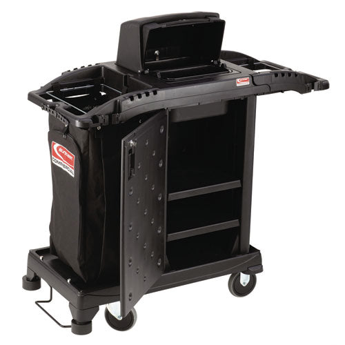 Image of Suncast Commercial® Compact Premium Housekeeping Cart, Plastic, 1 Shelf, 23.25" x 53.22" x 53.06", Black