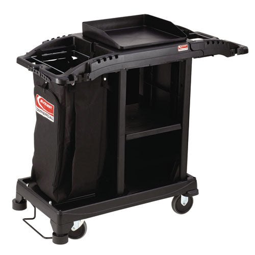 Image of Suncast Commercial® Compact Standard Housekeeping Cart, Plastic, 1 Shelf, 23.25" x 53.18" x 46.57", Black