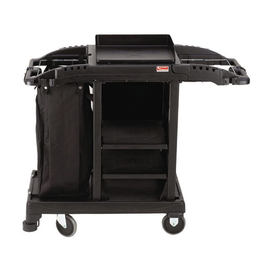 Image of Suncast Commercial® Compact Standard Housekeeping Cart, Plastic, 1 Shelf, 23.25" x 53.18" x 46.57", Black