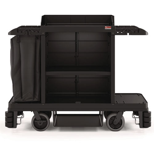 Image of Suncast Commercial® Partially Assembled Premium Housekeeping Cart, Plastic, 1 Shelf, 24 x 62.13 x 49.75, Black