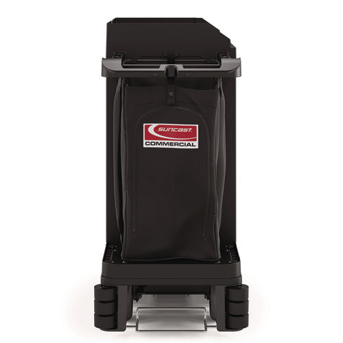 Image of Suncast Commercial® Partially Assembled Premium Housekeeping Cart, Plastic, 1 Shelf, 24 x 62.13 x 49.75, Black
