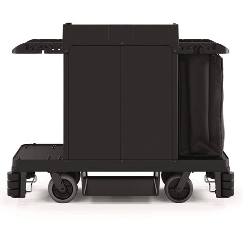 Image of Suncast Commercial® Partially Assembled Premium Housekeeping Cart, Plastic, 1 Shelf, 24 x 62.13 x 49.75, Black