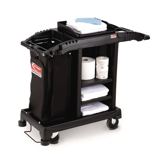 Image of Suncast Commercial® Compact Standard Housekeeping Cart, Plastic, 1 Shelf, 23.25" x 53.18" x 46.57", Black