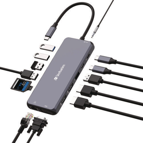 Image of Verbatim® USB-C Pro Multiport Hub14 Port, Gray