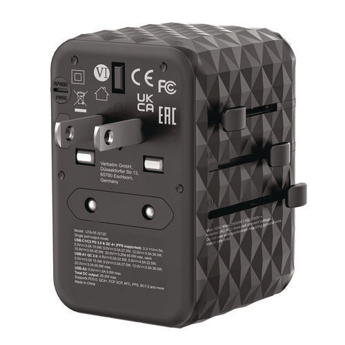 Image of Verbatim® UTA-05 Gan III Universal Travel Adapter, (2) USB-A/(2) USB-C/Quick Charge 4+