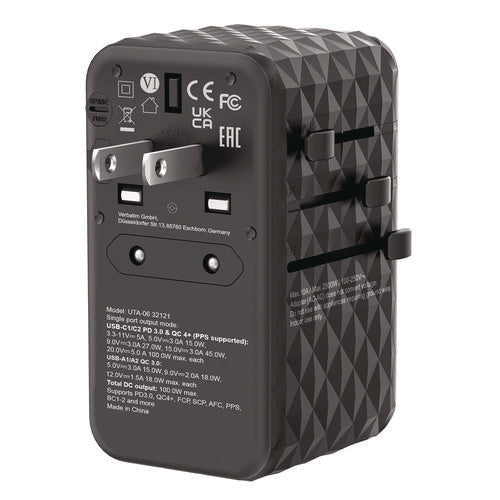Image of Verbatim® UTA-06 Gan III Universal Travel Adapter, (2) USB-A/(2) USB-C/Quick Charge 4+