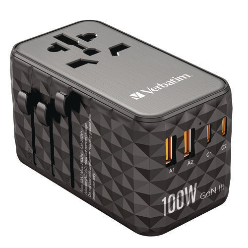 Image of Verbatim® UTA-06 Gan III Universal Travel Adapter, (2) USB-A/(2) USB-C/Quick Charge 4+