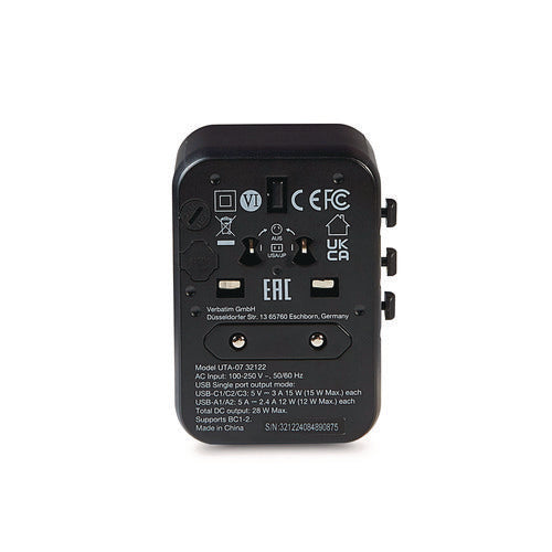 Image of Verbatim® UTA-07 Universal Travel Adapter, (3) USB-A, (3) USB-C