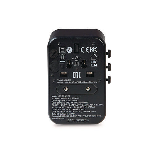Image of Verbatim® UTA-08 Universal Travel Adapter, (3) USB-A/(3) USB-C