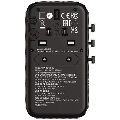 Image of Verbatim® UTA-10 GaN III Universal Travel Adapter, (3) USB-A/(3) USB-C