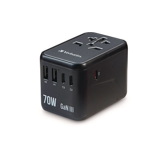 Image of Verbatim® UTA-09 Gan III Universal Travel Adapter, (2) USB-A/(2) USB-C/USB-C with Power Delivery 3.0