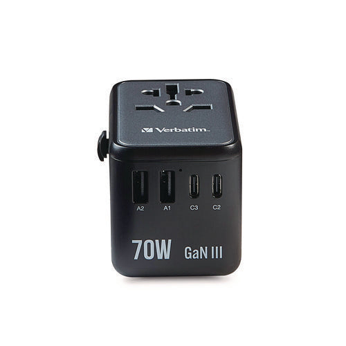 Image of Verbatim® UTA-09 Gan III Universal Travel Adapter, (2) USB-A/(2) USB-C/USB-C with Power Delivery 3.0