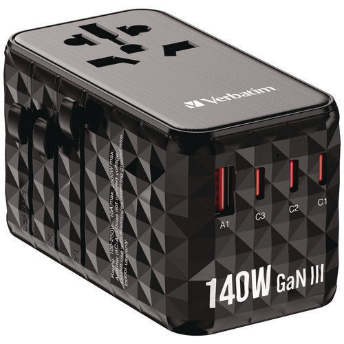 Image of Verbatim® UTA-10 GaN III Universal Travel Adapter, (3) USB-A/(3) USB-C