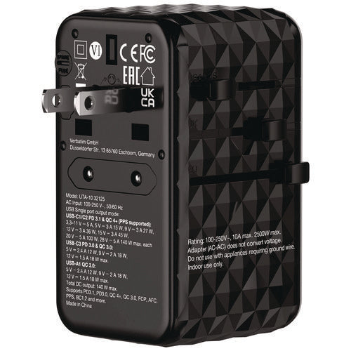 Image of Verbatim® UTA-10 GaN III Universal Travel Adapter, (3) USB-A/(3) USB-C