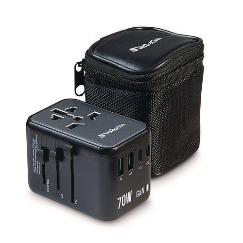 Image of Verbatim® UTA-09 Gan III Universal Travel Adapter, (2) USB-A/(2) USB-C/USB-C with Power Delivery 3.0
