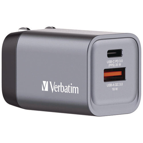 Image of Verbatim® 35 W 2-Port GaN Wall Charger, Black/Gray