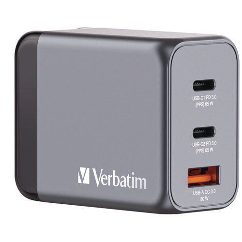 Image of Verbatim® 65 W 3-Port GaN Wall Charger, Black/Gray