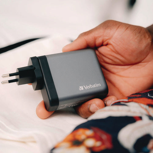 Image of Verbatim® 140 W 4-Port GaN Wall Charger, Black/Gray