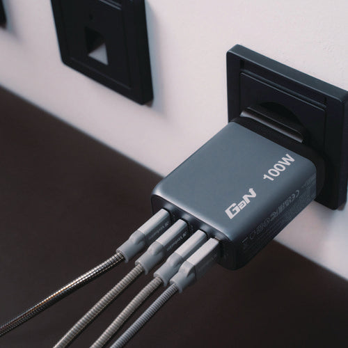 Image of Verbatim® 100 W 4-Port GaN Wall Charger, Black/Gray