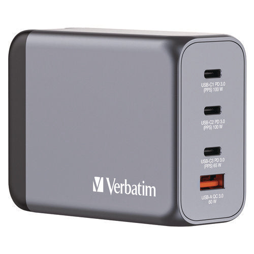 Image of Verbatim® 200 W 4-Port GaN Wall Charger, Black/Gray
