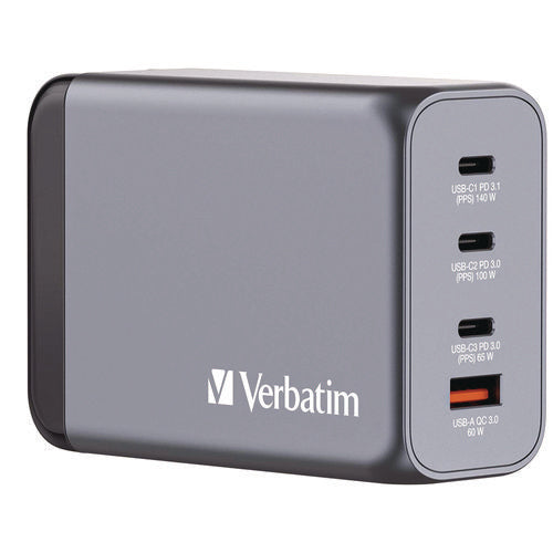 Image of Verbatim® 240 W 4-Port GaN Wall Charger, Black/Gray