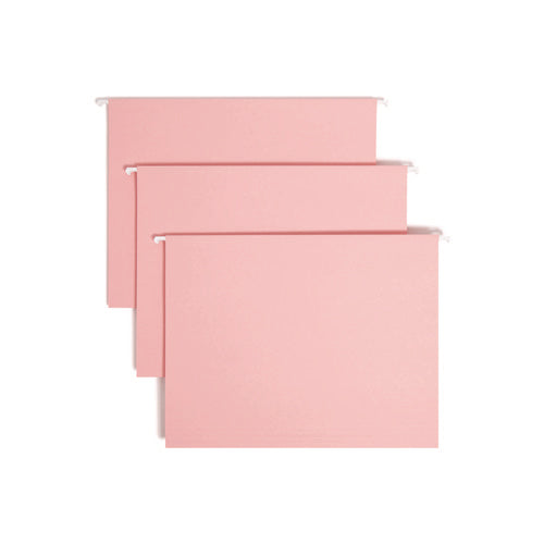 Image of Smead Colored Hanging File Folders with 1/5 Cut Tabs, Letter Size, 1/5-Cut Tabs, Pink, 25/Box