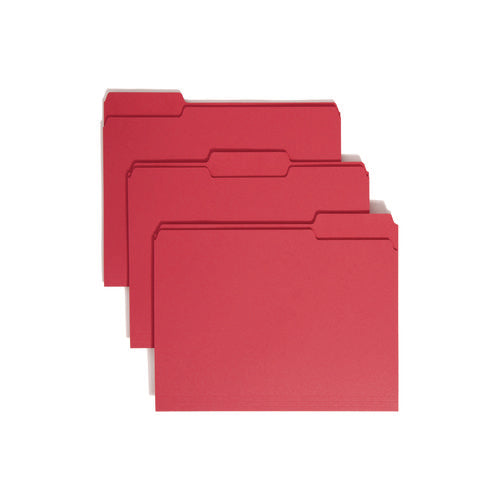 Image of Smead Colored File Folders, 1/3-Cut Tabs: Assorted, Letter Size, 0.75" Expansion, Red, 100/Box