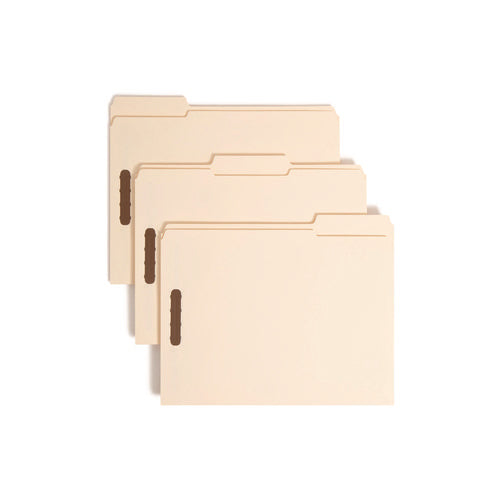 Image of Smead Top Tab Fastener Folders, 1/3-Cut Tabs: Assorted, 0.75" Expansion, 2 Fasteners, Letter Size, Manila Exterior, 50/Box