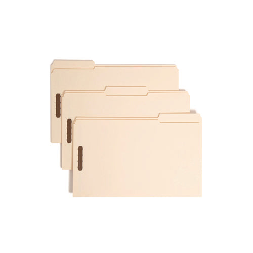 Image of Smead Top Tab Fastener Folders, 1/3-Cut Tabs: Assorted, 0.75" Expansion, 2 Fasteners, Legal Size, Manila Exterior, 50/Box