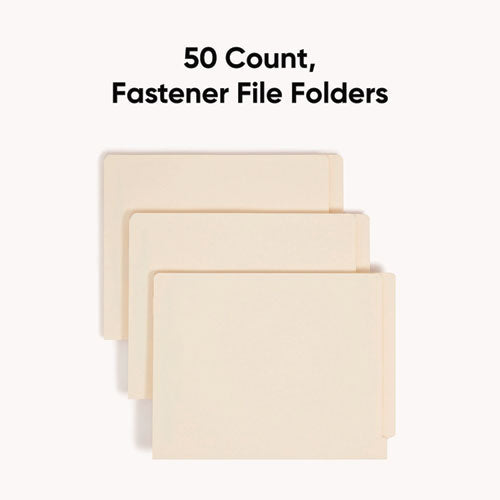 Image of Smead Fastener Folder with Divider, 0.75" Expansion, 1 Divider, 4 Fasteners, Letter Size, Manila Exterior, 50/Box