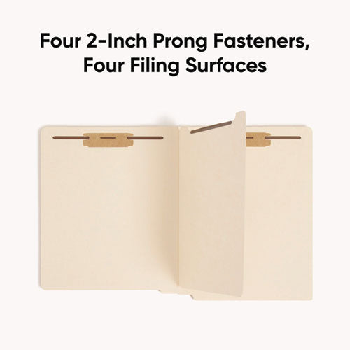 Image of Smead Fastener Folder with Divider, 0.75" Expansion, 1 Divider, 4 Fasteners, Letter Size, Manila Exterior, 50/Box