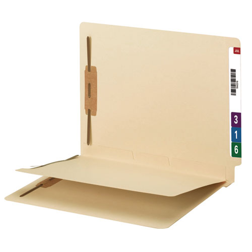 Image of Smead Fastener Folder with Divider, 0.75" Expansion, 1 Divider, 4 Fasteners, Letter Size, Manila Exterior, 50/Box