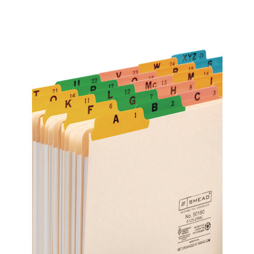 Image of Smead Alphabetic Top Tab Indexed File Guide Set, 1/5-Cut Top Tab, A To Z, 8.5 X 11, Manila, 25/set