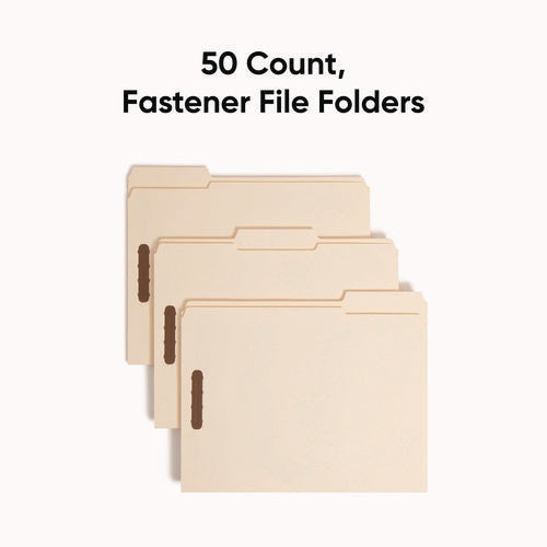 Image of Smead Top Tab Fastener Folders, 1/3-Cut Tabs: Assorted, 0.75" Expansion, 2 Fasteners, Letter Size, Manila Exterior, 50/Box