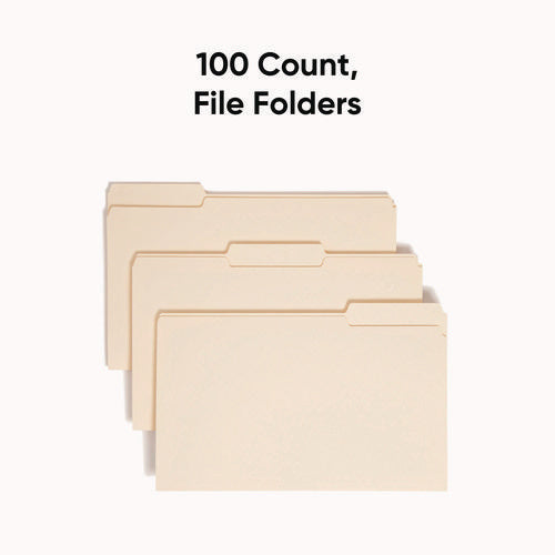 Image of Smead Manila File Folders, 1/3-Cut Tabs: Assorted, Legal Size, 0.75" Expansion, Manila, 100/Box