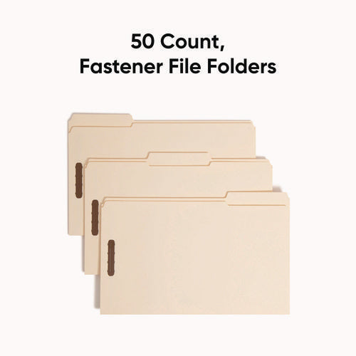 Image of Smead Top Tab Fastener Folders, 1/3-Cut Tabs: Assorted, 0.75" Expansion, 2 Fasteners, Legal Size, Manila Exterior, 50/Box