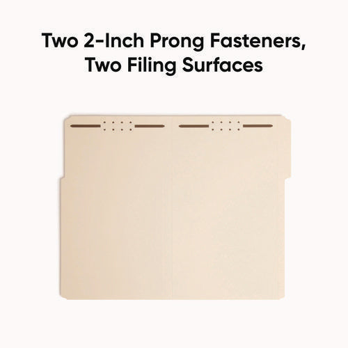 Image of Smead Top Tab Fastener Folders, 1/3-Cut Tabs: Assorted, 0.75" Expansion, 2 Fasteners, Legal Size, Manila Exterior, 50/Box