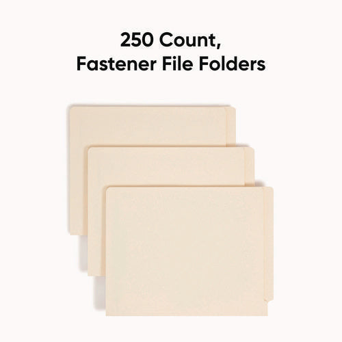 Image of Smead End Tab Fastener Folders with Reinforced Straight Tabs, 11-pt Manila, 2 Fasteners, Letter Size, Manila Exterior, 250/Box