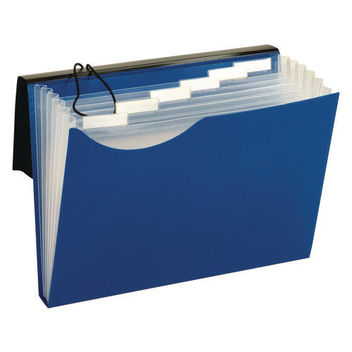 Image of Pendaflex® Seven-Pocket Poly Expanding File, 1" Expansion, 7 Sections, Elastic Cord Closure, 1/6-Cut Tabs, Letter Size, Blue