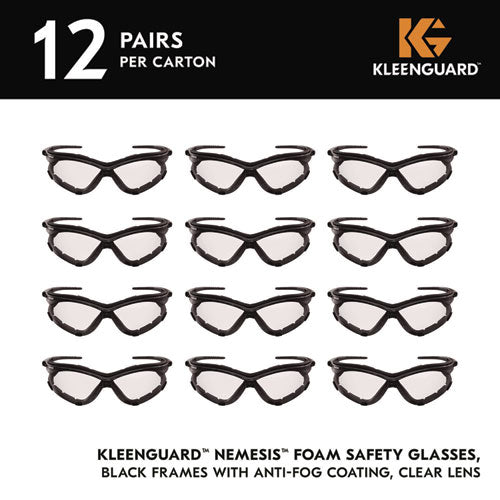 Image of KleenGuard V30 Nemesi Foam Safety Glasses, Black Nylon Frame, Clear Polycarbonate Lens, 12/Carton
