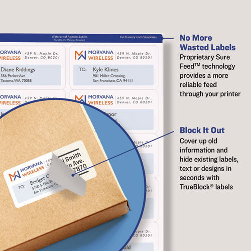 Image of Avery® Shipping Labels w/ TrueBlock Technology, Inkjet/Laser Printers, 2 x 4, White, 10/Sheet, 500 Sheets/Carton