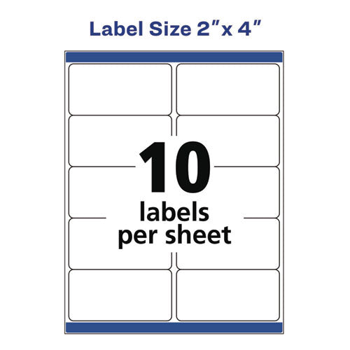 Image of Avery® Shipping Labels w/ TrueBlock Technology, Inkjet/Laser Printers, 2 x 4, White, 10/Sheet, 500 Sheets/Carton