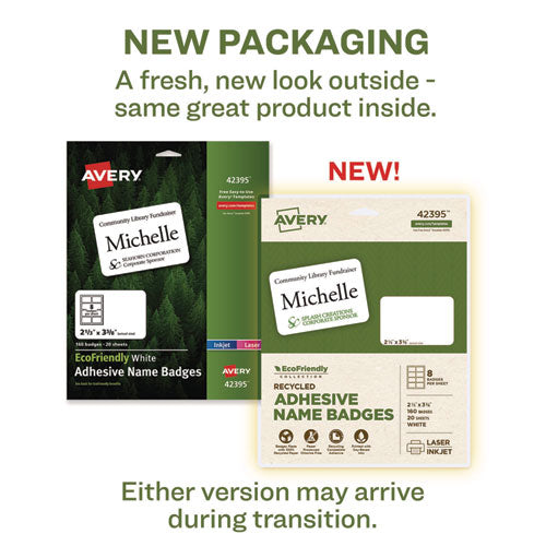 Image of Avery® Ecofriendly Adhesive Name Badge Labels, 3.38 X 2.33, White, 160/box