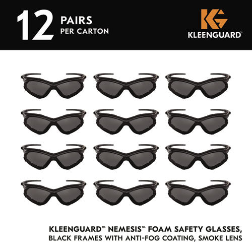 Image of KleenGuard V30 Nemesis Foam Safety Glasses, Black Nylon Frame, Smoke Polycarbonate Lens, 12/Carton